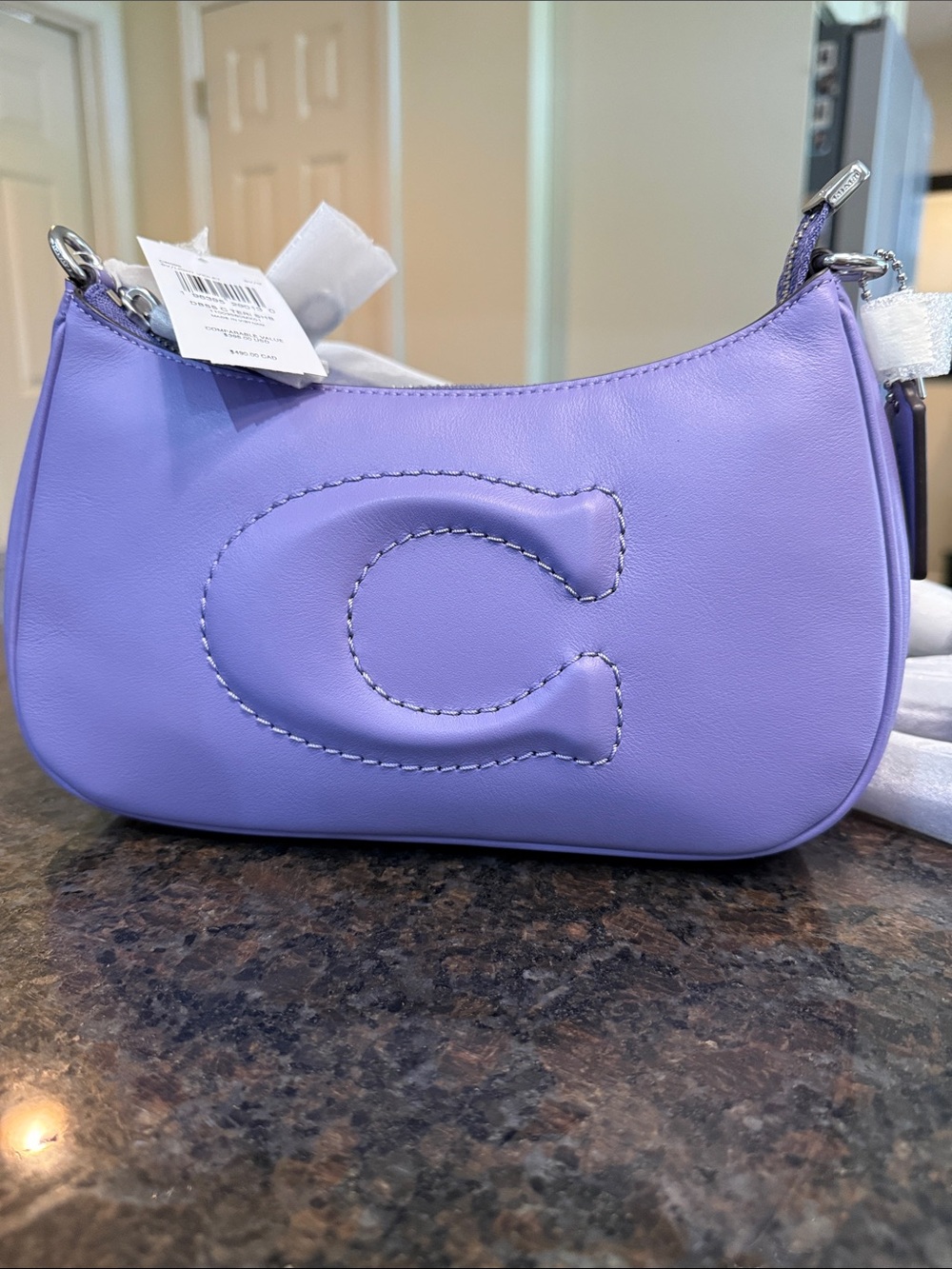 Coach Teri Lilac Leather Shoulder Bag with Embossed C - Picture 3 of 10